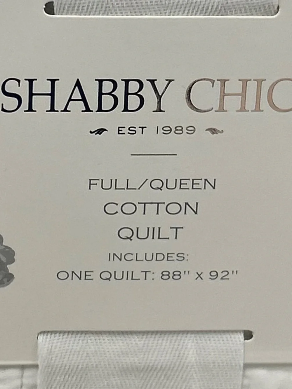Shabby Chic White Cotton Full/Queen Quilt with Eyelet Lace Trim 88”x92”